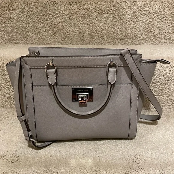 Michael Kors Tina Pearl Grey Top Zip Satchel - Picture 1 of 8